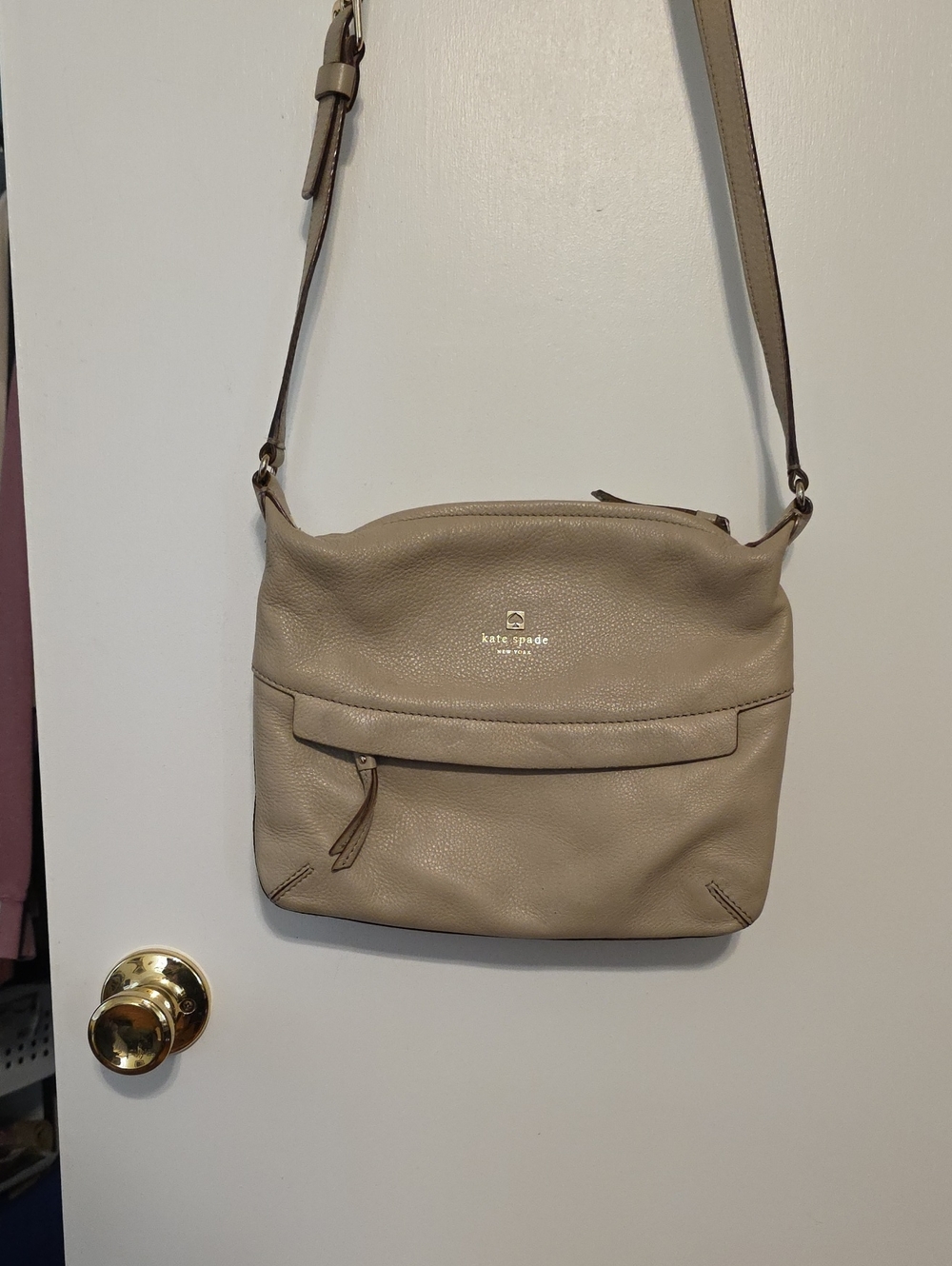 kate spade Beige Leather Crossbody with Front Zip Pocket